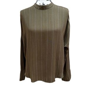 Free People Olive Green Button Sleeve Top Open Back Size XS